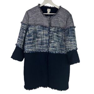 Chico's XL Colorblock Textured Tweed Topper Jacket Blue